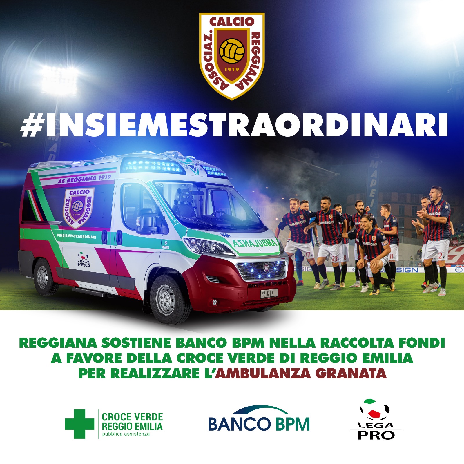 Inaugurata la nuova Ambulanza Granata frutto dell’iniziativa #insiemestraordinari di Banco Bpm e AC Reggiana